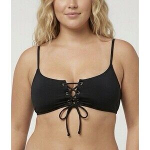 NEW O'Neill Womens Lace-Up Bikini TOP Saltwater Solids Black Size XL